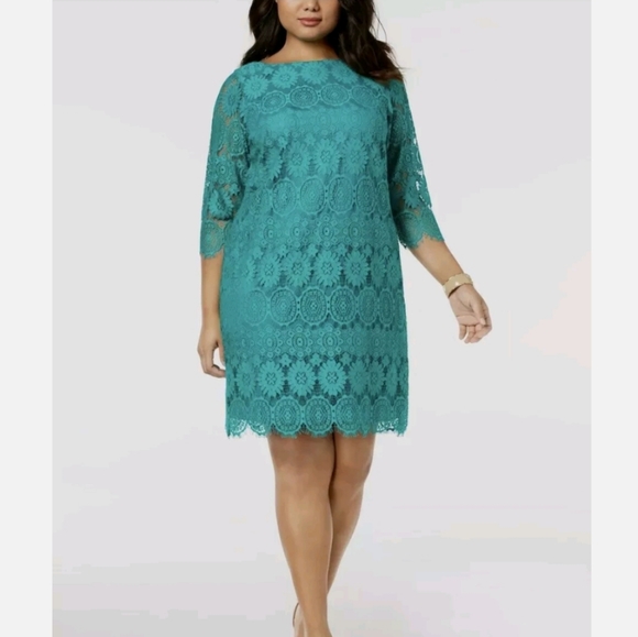 Jessica Howard Dresses Jessica Howard Teal Lace Sheath Mini Dress 34 Sleeve Poshmark